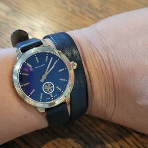 Tory Burch Black Leather Double Wrap Watch